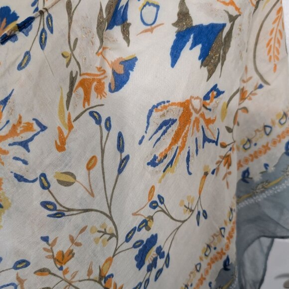 Woven Heart Floral Duster Kimono Womens One Size Blue Fringe Lightweight Boho - Picture 2 of 11